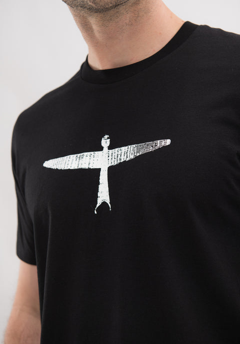  Untouched World Project U Tee created from organic cotton fibres, 100% fair-trade organic cotton, crew neck, shopology, excellent breathability, hypoallergenic, odour resistant, features UTW’s signature kite print, exclusive CBD, local, black T with white kite design