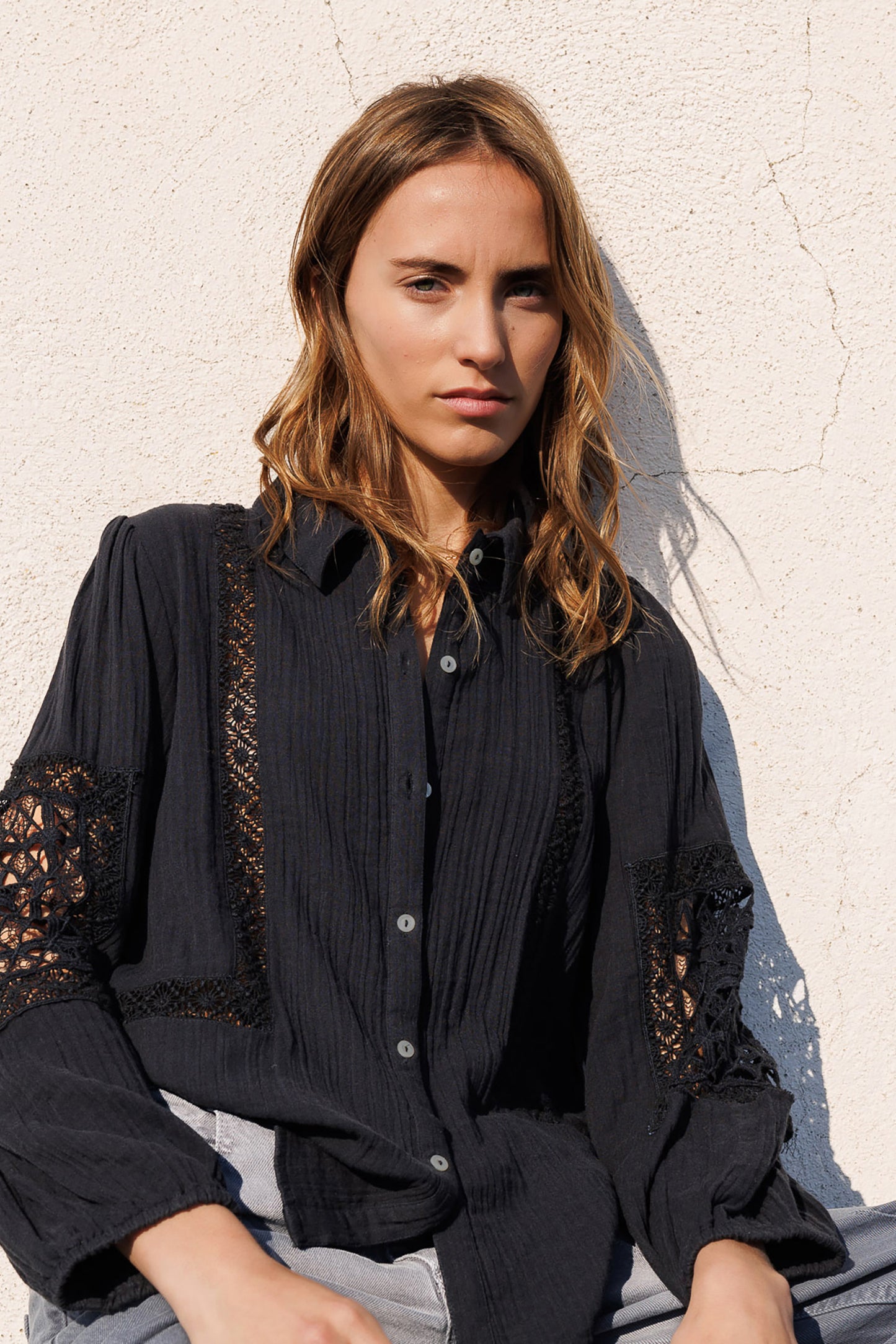 Romantic Blouse with Lace Inserts