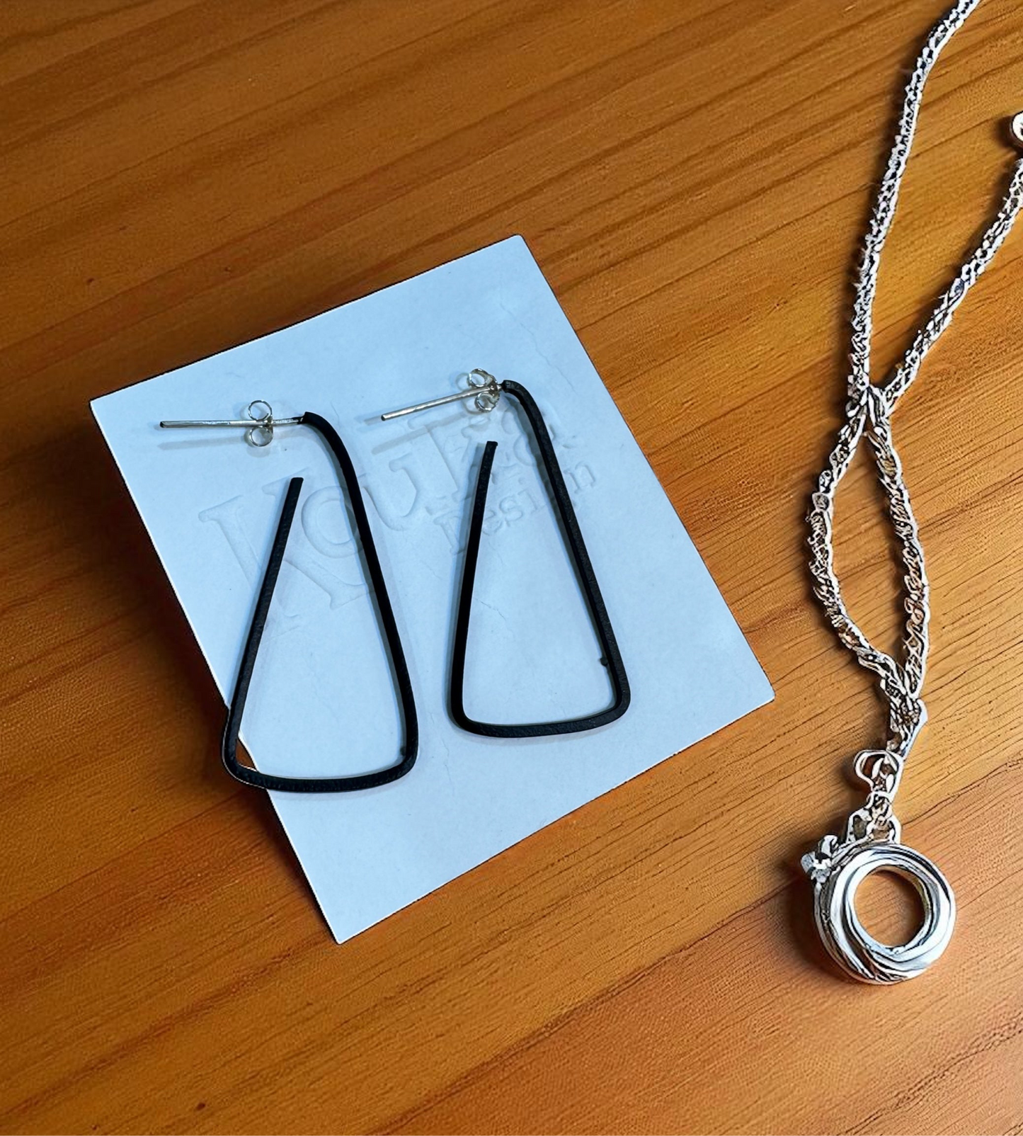Sterling Silver, Powder Coated Black Triangle Earrings