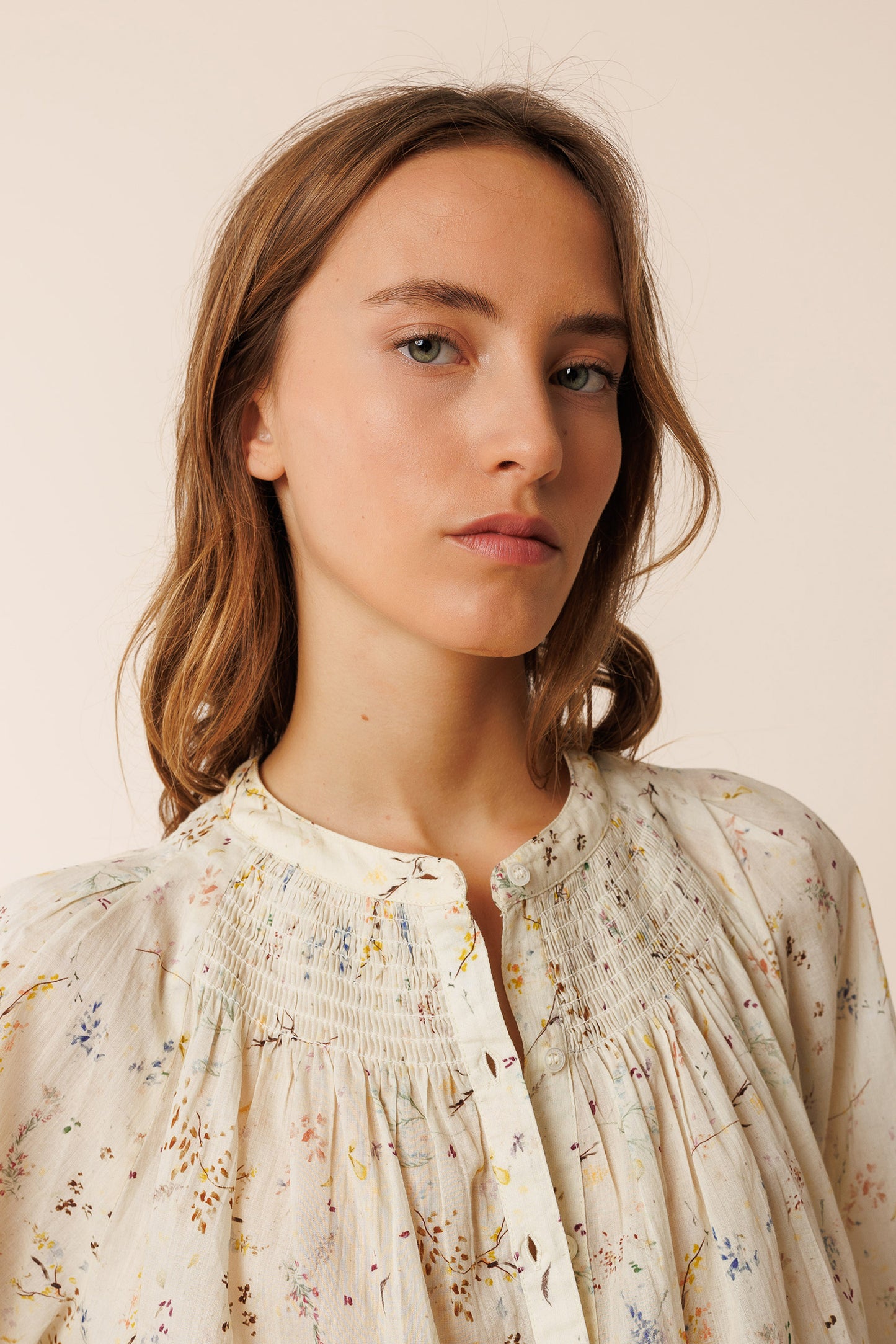 Floral Raglan Top with Buttons
