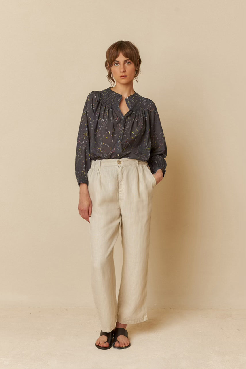 Floral Raglan Top with Buttons