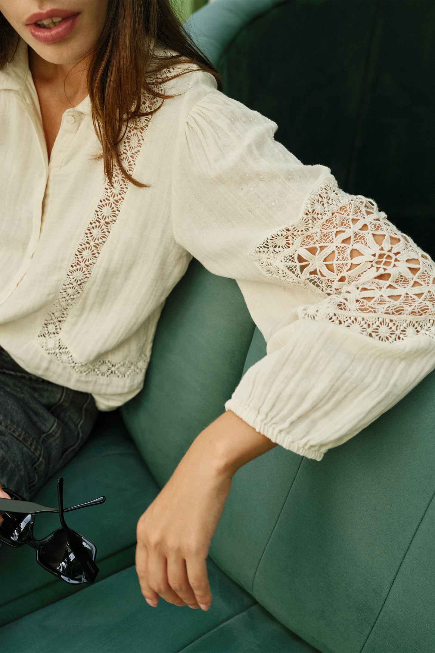 Romantic Blouse with Lace Inserts