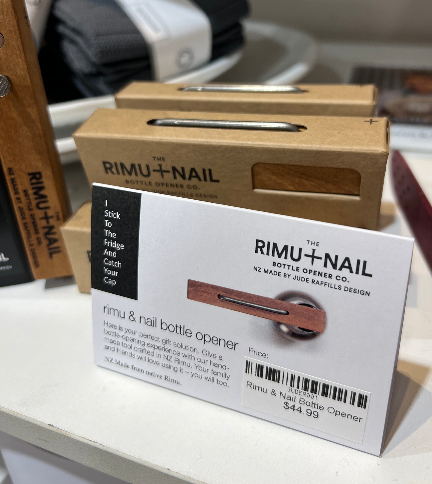 The Rimu & Nail Bottle Opener is handmade from NZ Rimu.