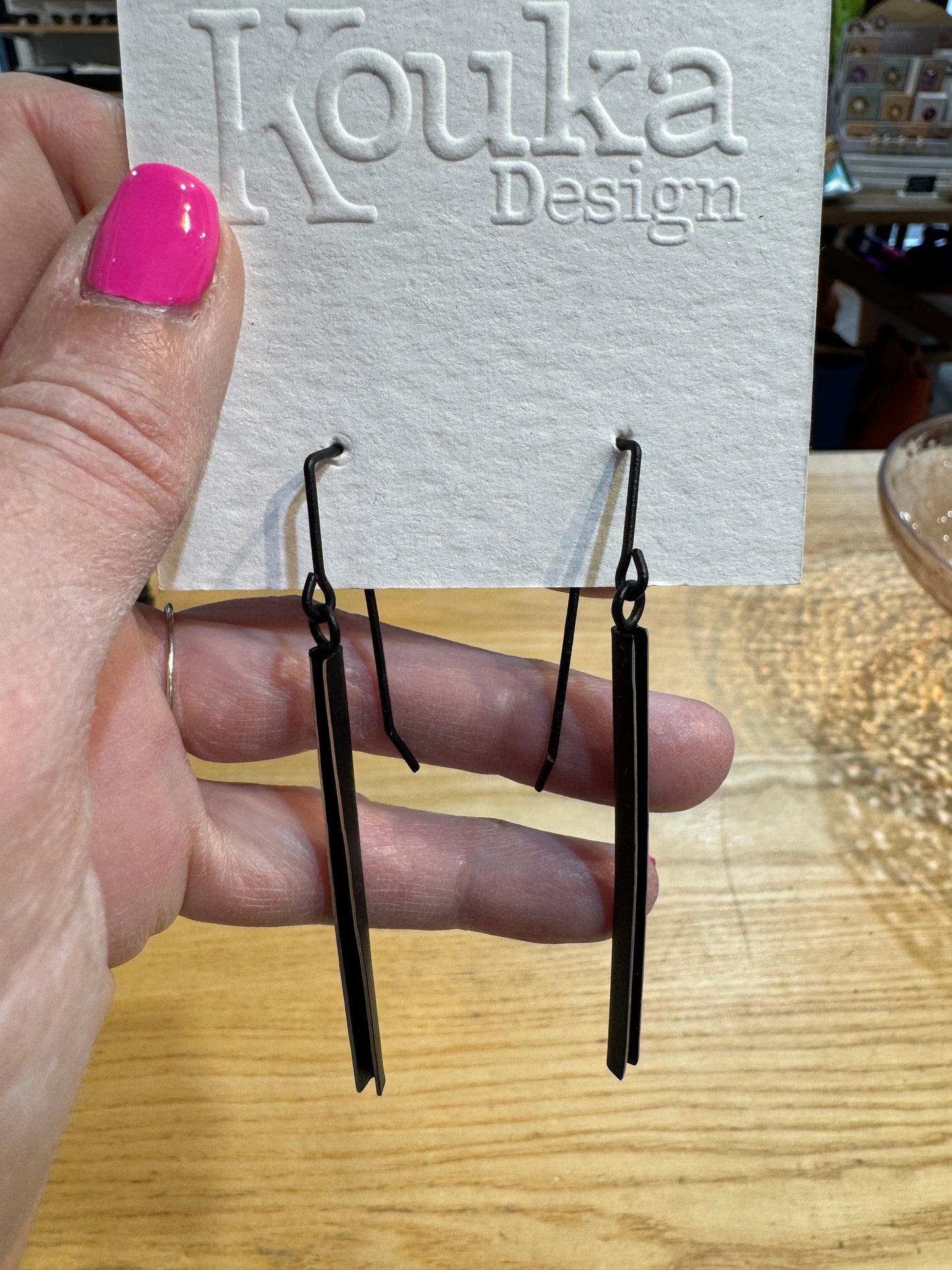Sterling Silver, Black Oxidation, Long Line Earrings