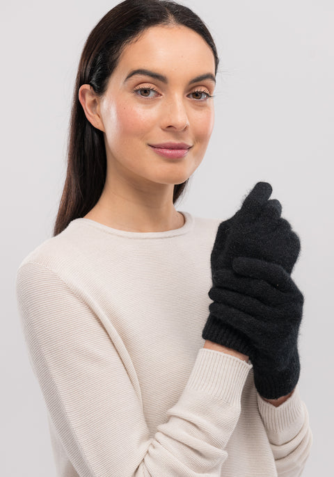 Cosy gloves using exclusive Ecopossum blend, Untouched World, 50% merino, 40% possum & 10% mulberry silk blend, made in New Zealand, premium blend of fine ZQ certified merino, brush tail possum, featherweight softness with warmth & durability, luxurious, pill resistant, eco & sustainable, gift, New Zealand wool product, knitwear, wool, washable, Shopology, tourist, sustainable, stylish, natural, merino yarn, lightweight, itch-free, fashion, easy-care, unisex gloves,  local, exclusive CBD, Canterbury made