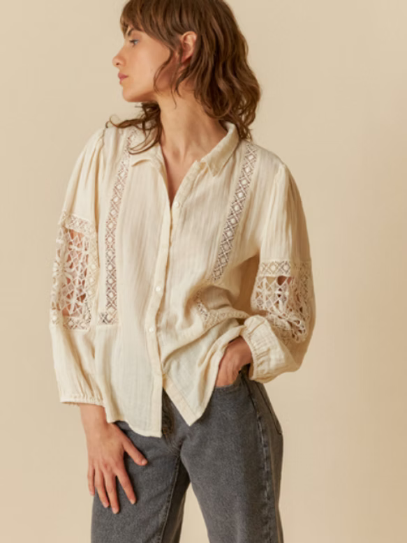 Romantic Blouse with Lace Inserts