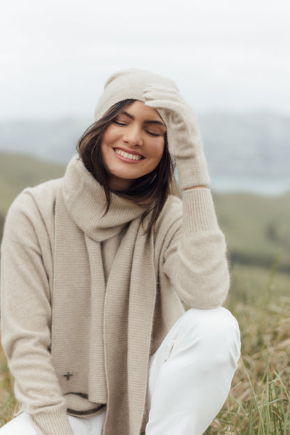 Luxurious Relax scarf, Untouched World, cashmere, possum & silk blend, eco & sustainable, Exclusive Kapua yarn, premium possum fibre blended with cashmere & mulberry Silk, luxuriously soft, lightweight, pill-resistant, itch free for sensitive skin, weightless warmth, pill-resistant, silky soft & comfortable, gift, women’s wear, knitwear, Made in New Zealand, stylish, washable, natural, eco-friendly, clothing, breathable, Shopology, unisex scarf, exclusive CBD, Canterbury made, local