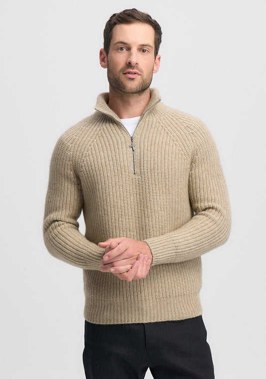 Kenzie Zip Sweater from Untouched World's Meriono collection, available shopology Christchurch CBD.  Apres ski, or anywhere, you'll be the envy of all your cold friends in the cosy Kenzie Zip Sweater. Featuring a zip neck with Untouched World's signature kite pull, a chunky knit and relaxed fit, it's a super warm blend of Merino and Ecopossum, guaranteed to keep the cold out.