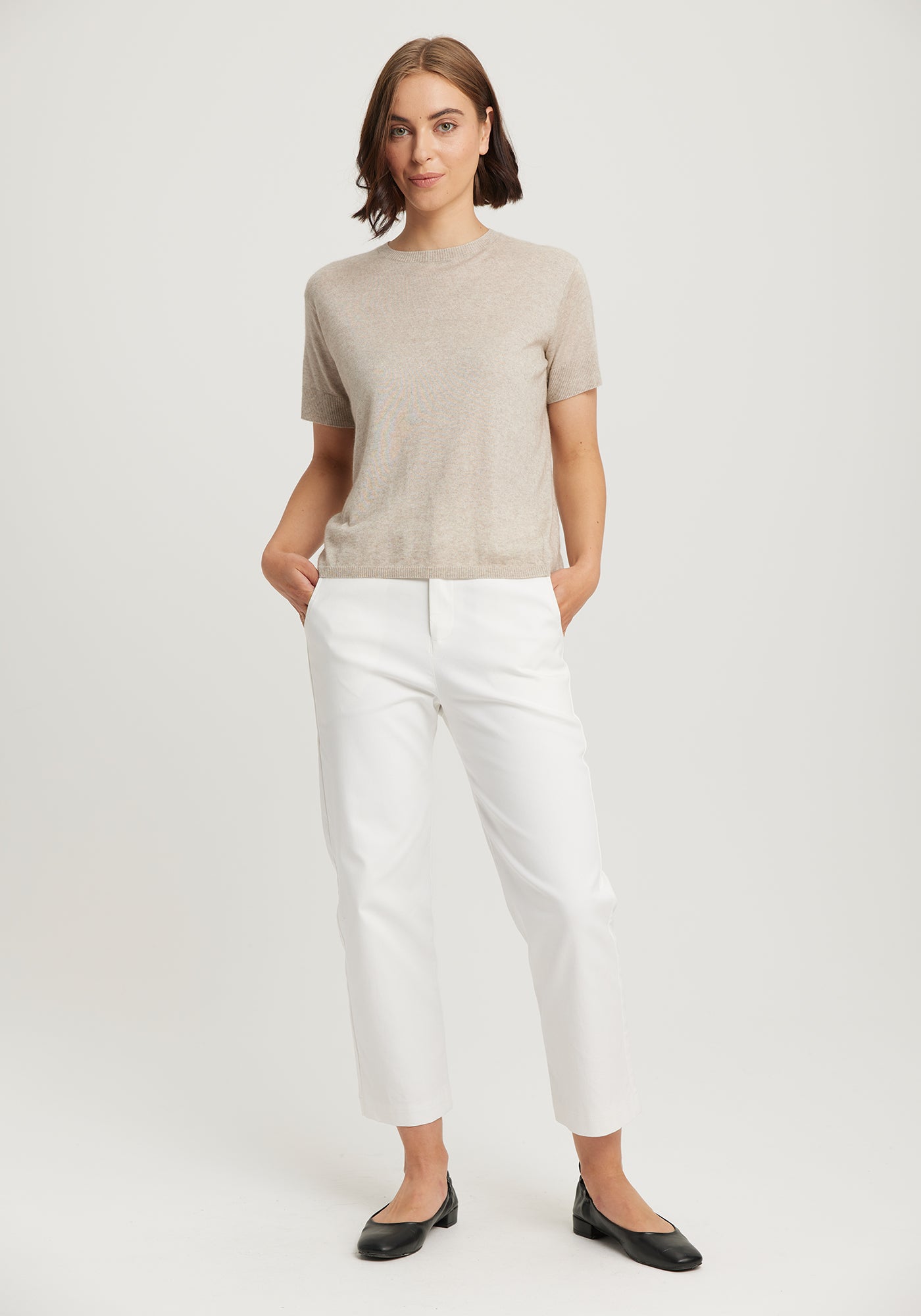 Available shopology Christchurch, CBD.  Delicately crafted from the finest natural fibres, this tee is so soft, draping beautifully from your shoulder's. Featuring a crew neck and ribbed details, it's pill and itch resistant making it pure luxury to wear.  If you're wearing me with dark colours you may notice some shedding. As I'm a natural fibre, this is to be expected and will improve with age.  60% Tencel&nbsp; ( sustainable Eucalyptus trees ), 25% Merino &amp; 15% Superfine Possum