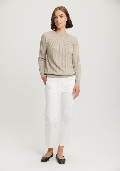 Phoebe Crew from THE ECOTREE COLLECTION available shopology Christchurch CBD.  &nbsp;Beautifully made from breathable TENCEL™, merino and premium fine possum fibre, this designer crew neck is the perfect match for the Ella Skirt. Featuring flattering rib detail, it's a statement piece you can style for any occasion. Breathable, lightweight &amp; pill resistant. A seasonal piece that can be worn all year round.
