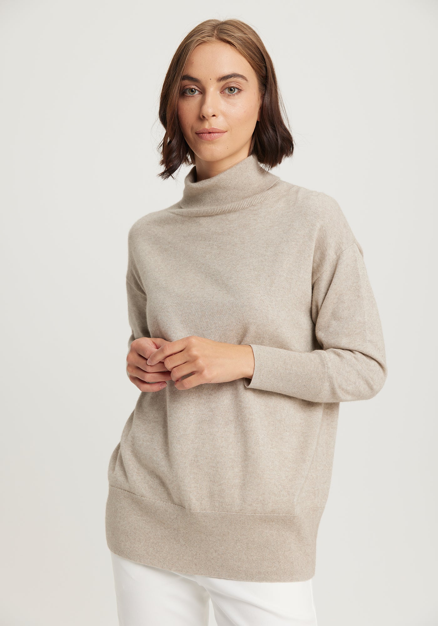 Mae Turtleneck from&nbsp; THE ECOTREE COLLECTION available shopology Christchurch CBD.  A longer length relaxed&nbsp;silhouette, turtle neck, dropped sleeves, deep ribbed neck, cuff &amp; band with an effortlessly loungy look. Made from the finest blend of premium Possum, ZQ certified Merino and Tencel ( sustainable Eucalyptus trees ).