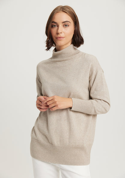 Mae Turtleneck from&nbsp; THE ECOTREE COLLECTION available shopology Christchurch CBD.  A longer length relaxed&nbsp;silhouette, turtle neck, dropped sleeves, deep ribbed neck, cuff &amp; band with an effortlessly loungy look. Made from the finest blend of premium Possum, ZQ certified Merino and Tencel ( sustainable Eucalyptus trees ).
