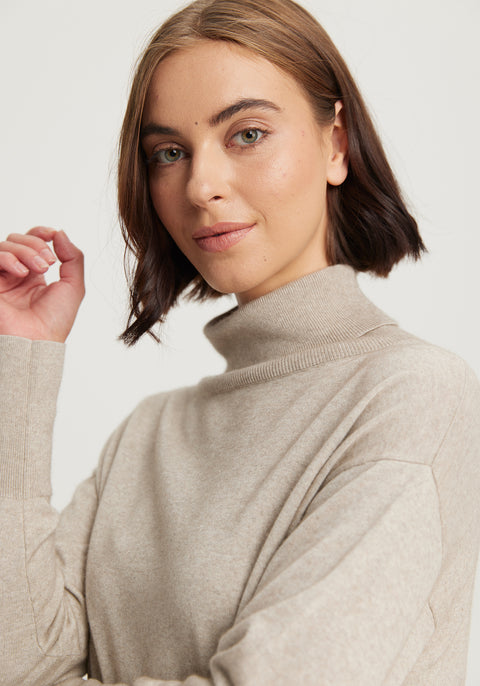 Mae Turtleneck from&nbsp; THE ECOTREE COLLECTION available shopology Christchurch CBD.  A longer length relaxed&nbsp;silhouette, turtle neck, dropped sleeves, deep ribbed neck, cuff &amp; band with an effortlessly loungy look. Made from the finest blend of premium Possum, ZQ certified Merino and Tencel ( sustainable Eucalyptus trees ).