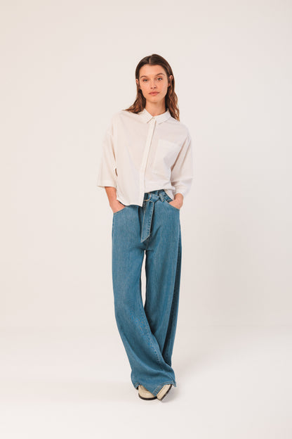 Boxy Cropped Poplin Shirt