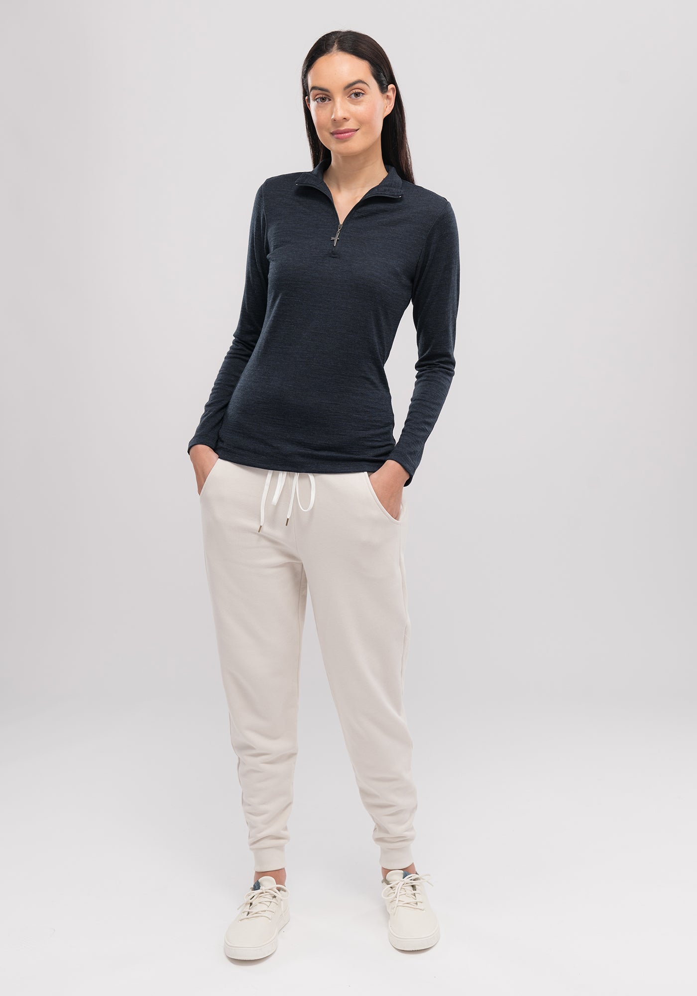 100% certified ZQRX  merino, Untouched World, Shopology, short body, Made in New Zealand, classic half zip top, can be worn all year round, seasonal, quick drying easy care, moisture wicking, gift, knitwear, wool, washable, sustainable, stylish, soft, plastic-free, pill resistant, , natural, lightweight, eco-friendly, breathable, itch-free, local, Canterbury made, exclusive CBD