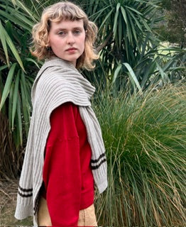 Chunky Rib Scarf With Contrast Stripe