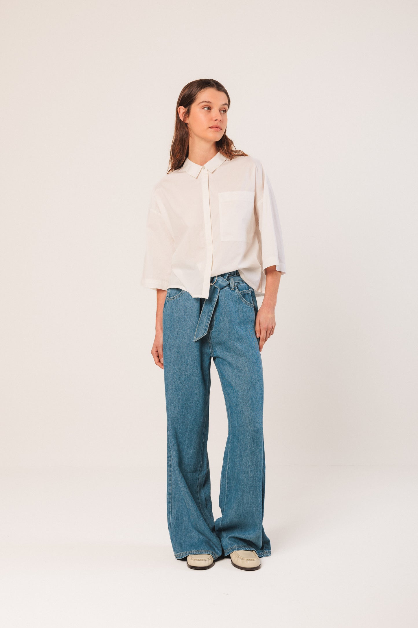 Boxy Cropped Poplin Shirt