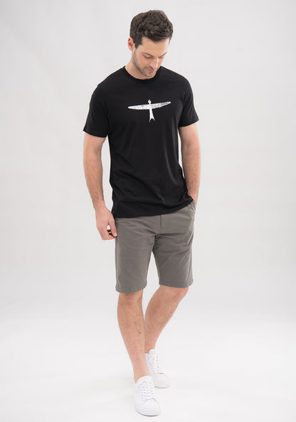  Untouched World Project U Tee created from organic cotton fibres, 100% fair-trade organic cotton, crew neck, shopology, excellent breathability, hypoallergenic, odour resistant, features UTW’s signature kite print, exclusive CBD, local, black T with white kite design