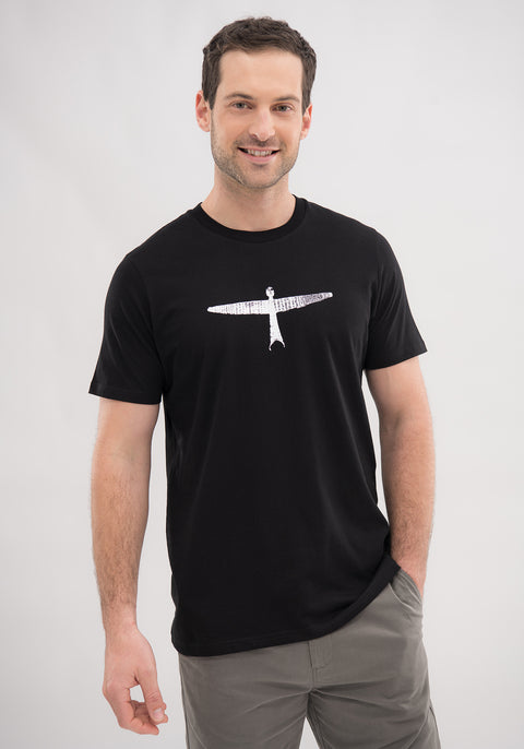 Untouched World Project U Tee created from organic cotton fibres, 100% fair-trade organic cotton, crew neck, shopology, excellent breathability, hypoallergenic, odour resistant, features UTW’s signature kite print, exclusive CBD, local, black T with white kite design