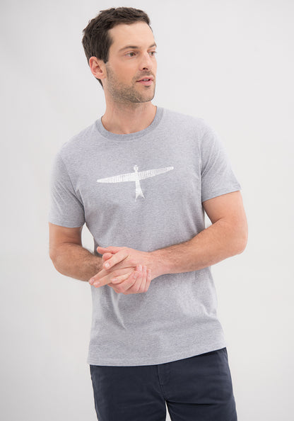  Untouched World Project U Tee created from organic cotton fibres, 100% fair-trade organic cotton, crew neck, shopology, excellent breathability, hypoallergenic, odour resistant, features UTW’s signature kite print, exclusive CBD, local, grey T with white kite design
