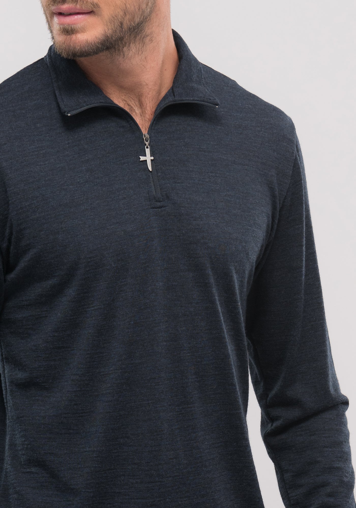 Classic Pua zip shirt, 100% certified ZQRX merino, Untouched World, Shopology, short body, Made in New Zealand, classic half zip top, can be worn all year round, seasonal, quick drying easy care, moisture wicking, gift, knitwear, wool, washable, sustainable, stylish, soft, plastic-free, pill resistant, , natural, lightweight, eco-friendly, breathable, itch-free, menswear