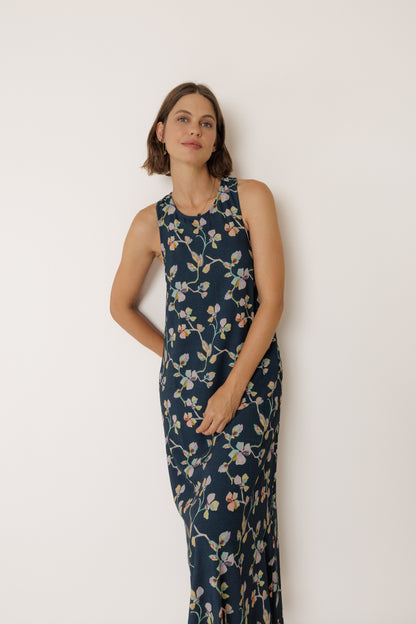 Crossover Back Floral Maxi Dress
