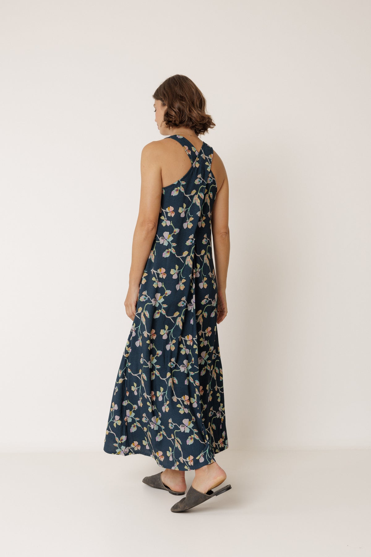Crossover Back Floral Maxi Dress