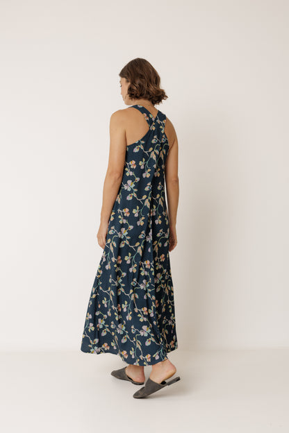Crossover Back Floral Maxi Dress