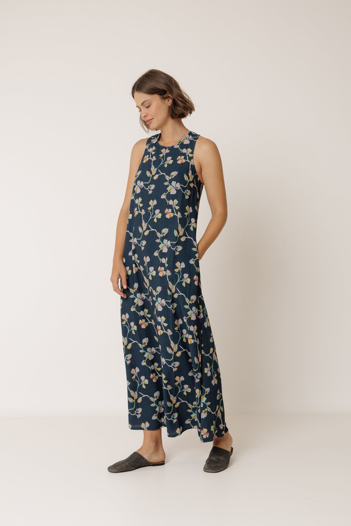 Crossover Back Floral Maxi Dress