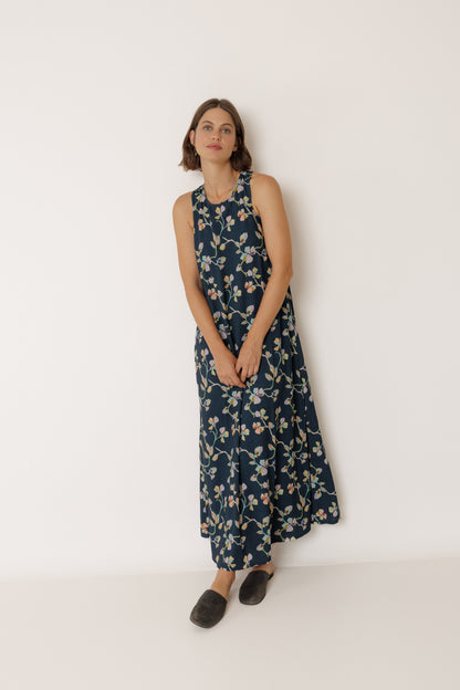 Crossover Back Floral Maxi Dress