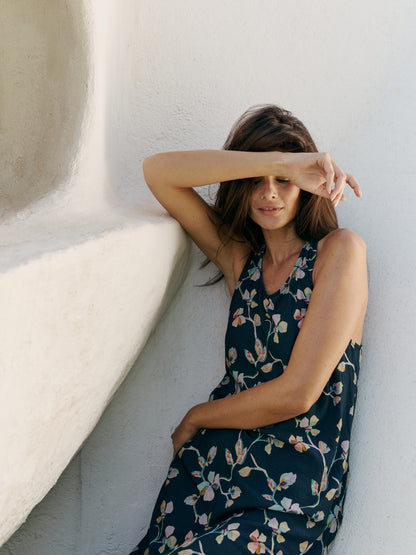 Crossover Back Floral Maxi Dress