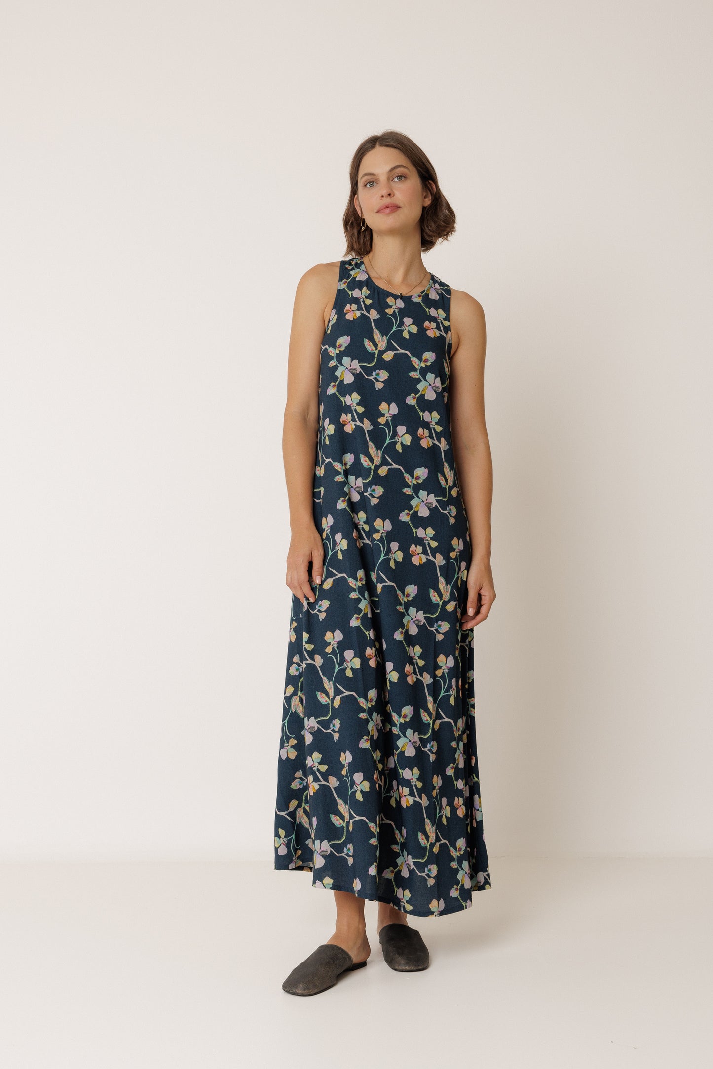 Crossover Back Floral Maxi Dress
