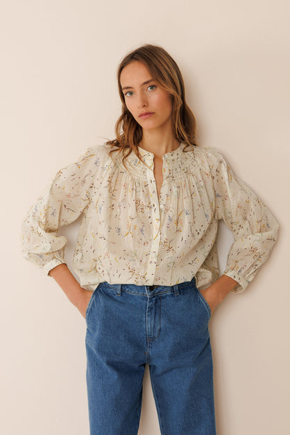 Floral Raglan Top with Buttons