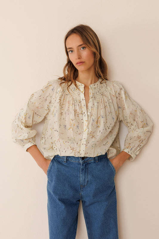 Floral Raglan Top with Buttons