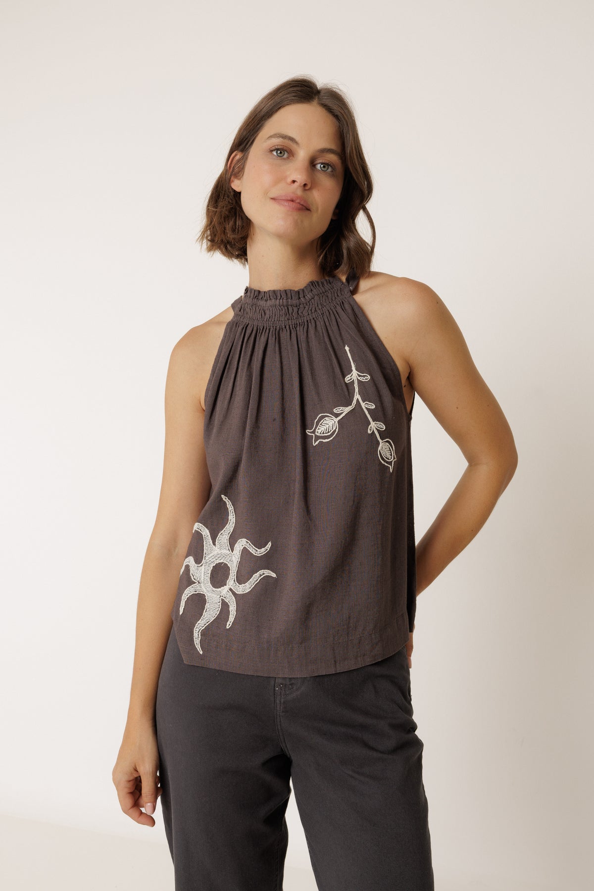 Embroidered Halter Top