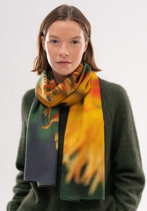  Botanical Print Scarf, Merinomink available shopology. This luxe wool scarf is embellished with a botanical print, drawing from a palette of rich, earthy tones. A seasonless essential, it will add warmth, a little flair and the finishing touch to any outfit.  Made from 100% wool Botanical print : Hydrangea, Orange Dahlia, Red Dahlia Microplastic-free Made in Christchurch, New Zealand Available in one size Style no. 600064