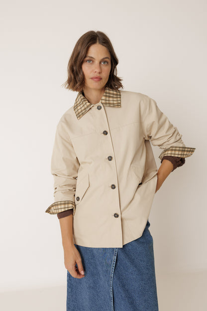 Short Checkered Collar Raincoat