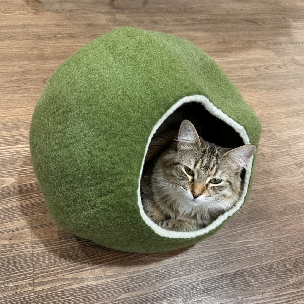Felted Cat Pods- Olive Green