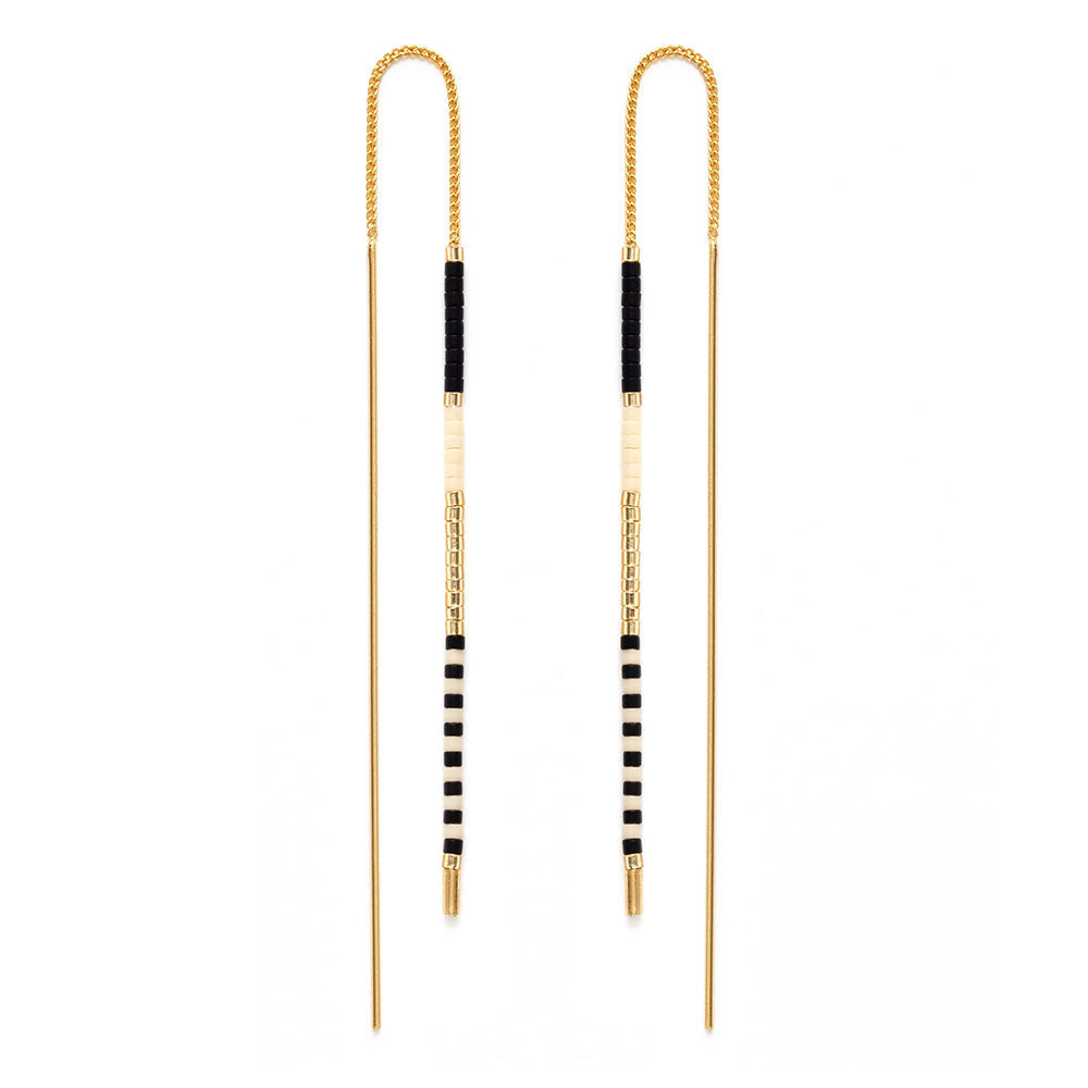 Miyuki Seed Bead Threader Earrings - Black