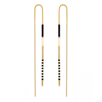 Miyuki Seed Bead Threader Earrings - Black