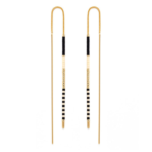 Miyuki Seed Bead Threader Earrings - Black