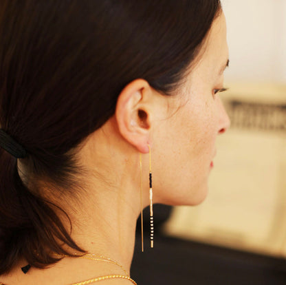Miyuki Seed Bead Threader Earrings - Black