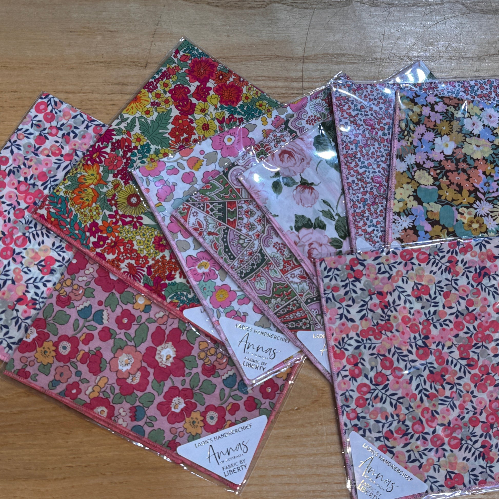 cotton hankies, predominently pinks.