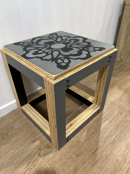 ARTIST - "Marcia Scott" available shopology Christchurch CBD.  All unique pieces of furniture are hand painted by the talented local artist "Marcia Scott".  It could be used as a stool or a side table are a piece of art and will suit any interior space.  - Solid and heavy duty  - Size L400 x W400 x H430  - All furniture has been handmade so might have their odd quirk.
