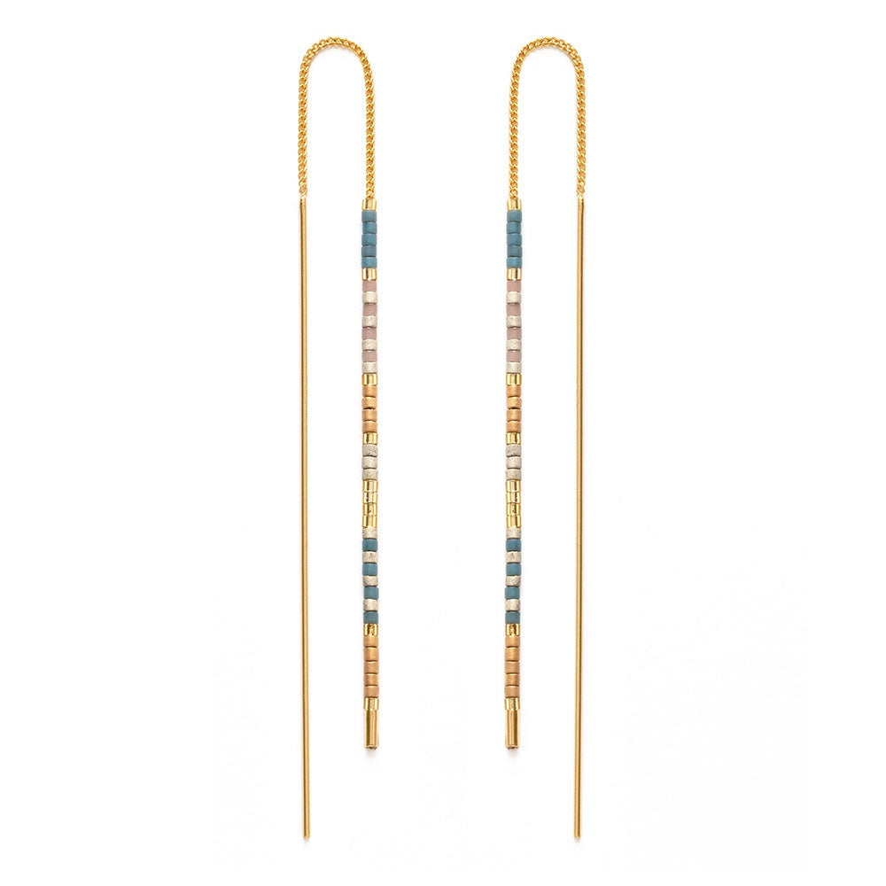 Miyuki Seed Bead Threader Earrings - Sky