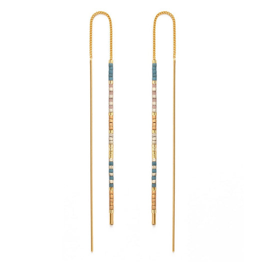Miyuki Seed Bead Threader Earrings - Sky