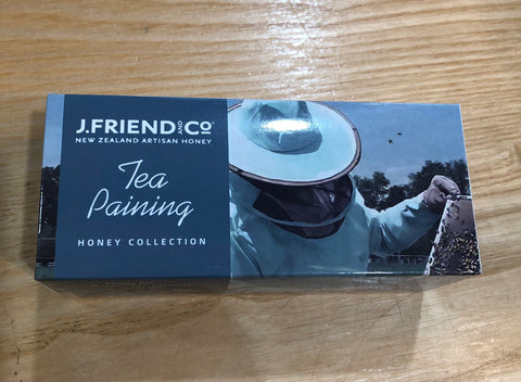 Available shopology Christchurch, CBD, J.Friend Honey collection, Tea Pairing, Dark & Rich, NZ Native Botanicals, Cheese Pairing. A unique collection of 3x30gram honeys hand packed in glass jars & boxed with information on packaging. A great gift for honey lovers made here in Christchurch, Canterbury. Tea Pairing, Beechwood Honeydew honey, Blue Borage honey, Manuka honeyy