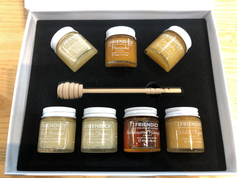 Available shopology all year round Christchurch , CBD. Raw Honeys of New Zealand Sampler boxed set. A carefully curated selection of premium single varietal New Zealand honey sourced from NZ's rugged and diverse landscape. Produced locally here in Canterbury. This is an excellent gift for friends overseas or for your local honey lovers. Wonderfully packaged with full descriptions inside & outside the box.