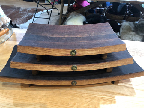 Available exclusive shopology, Christchurch CBD.  Made from 3 wine barrel staves in Central Otago.  Great as a  smaller cheese platter, tapas, sushi serves, or a fruit bowl.       Colour, tones & textures may vary.   Size : 35cm / 19cm