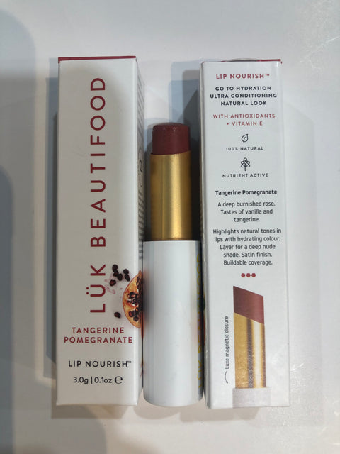 Lük Beautifood lipsticks available shopology, Christchurch CBD. A sheer buildable , 100% natural lipstick with nourishing benefits of a balm, dewy,satin finish look. 100% Natural Lip Sticks backed by science that harness's the transformational power of food & botanicals to feed lips with vitamins, minerals & antioxidants for a healthy, natural glow. TANGERINE POMEGRANATE